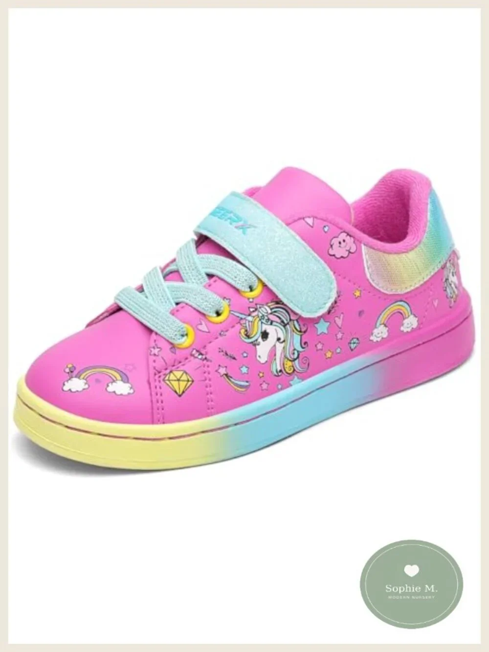 Toddler Girl Lightweight Unicorn Sneakers Hook & Loop Closure Non-Tie Laces